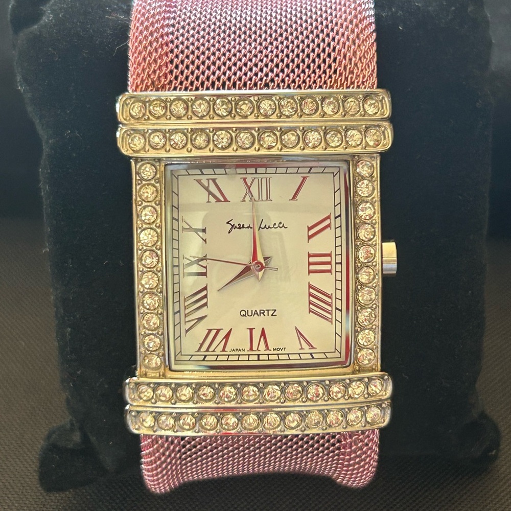 “Susan Lucci” Elegant Pink Mesh Quartz Watch/Cuff/Band with Crystal Accents 🩷